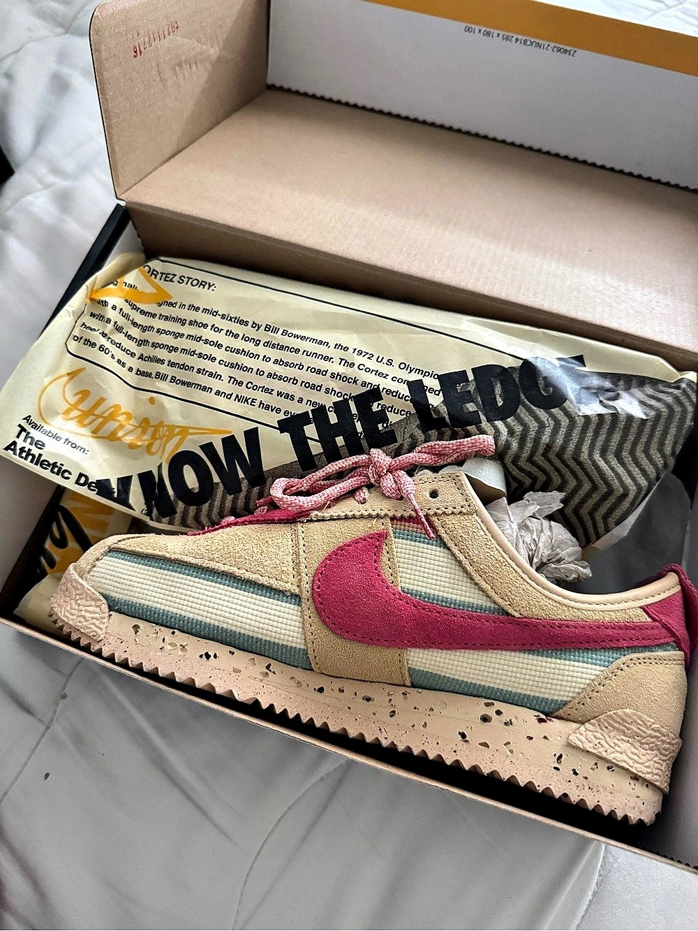 Nike Cortez SP Striped Sneakers in Tan & Pink US 4.5